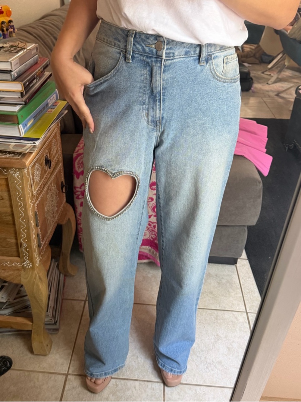 Forever 21 Light Blue Heart Cutout Women's Jeans